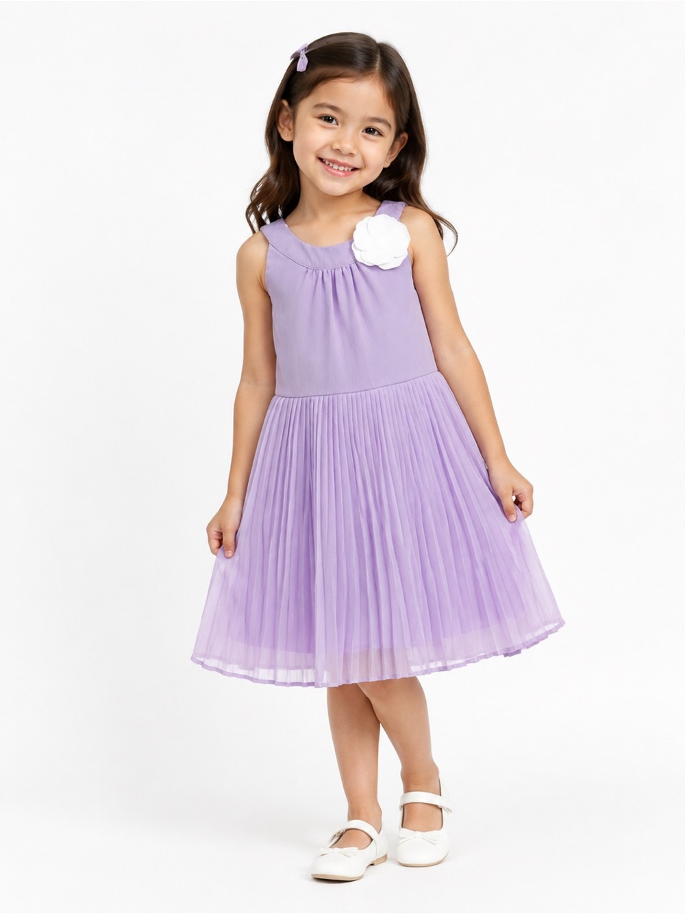 Janie and Jack Girls Lavender Pleated Party Dress with Flower Accent size 5